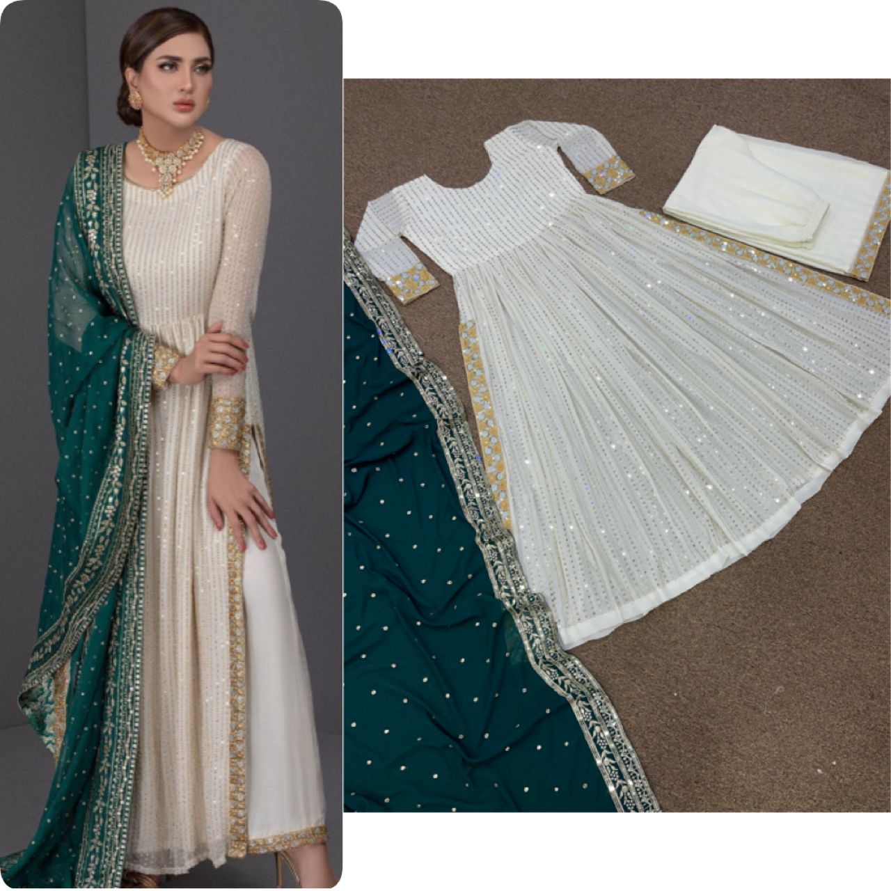 अद्भुत भारी कढ़ाई अनुक्रम कार्य गाउन