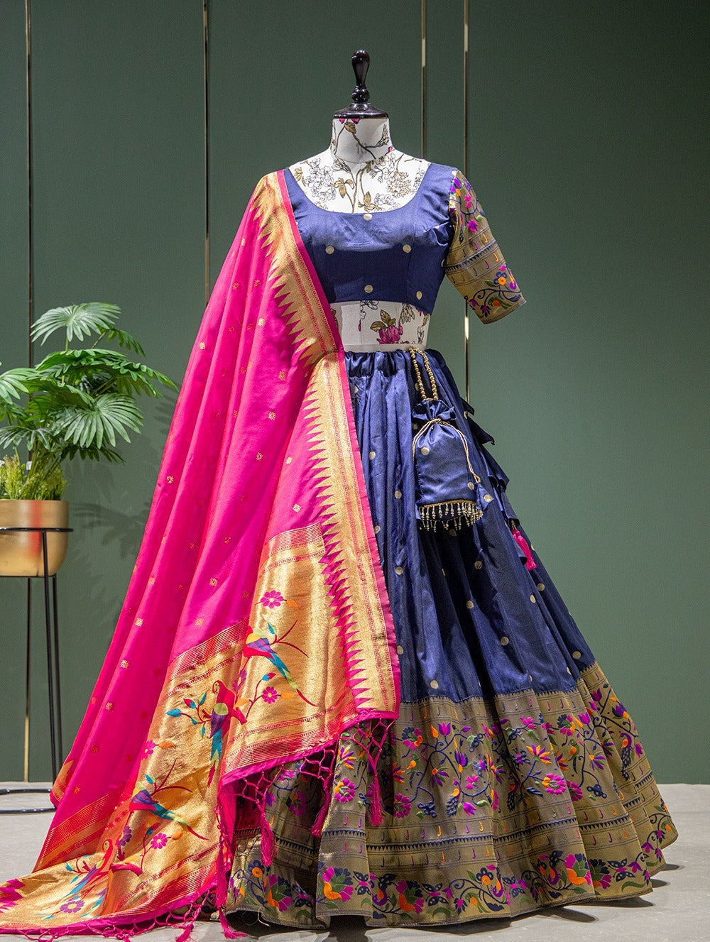 Attentive Navy Blue Paithani Silk Work Colour Lehenga Choli