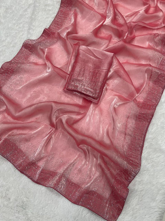 डिज़ाइनर जिमी चू शुद्ध डायमंड वर्क सिल्क साड़ी