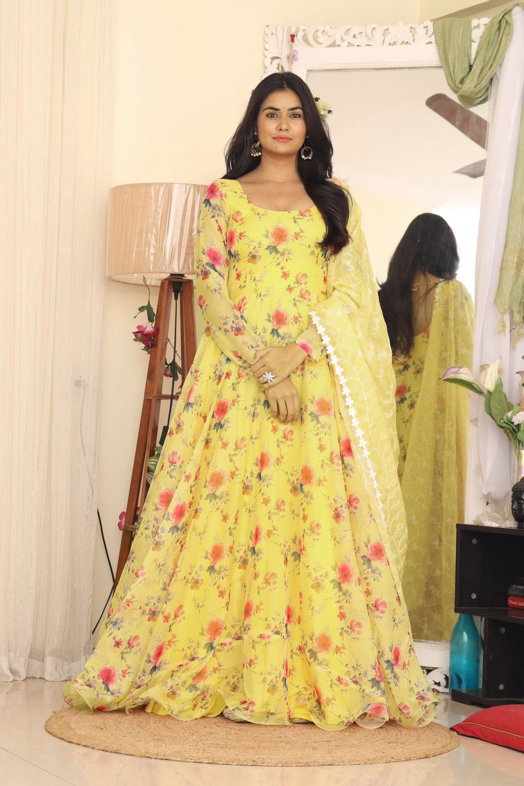 tabby Silk Organza Printed Work Gown