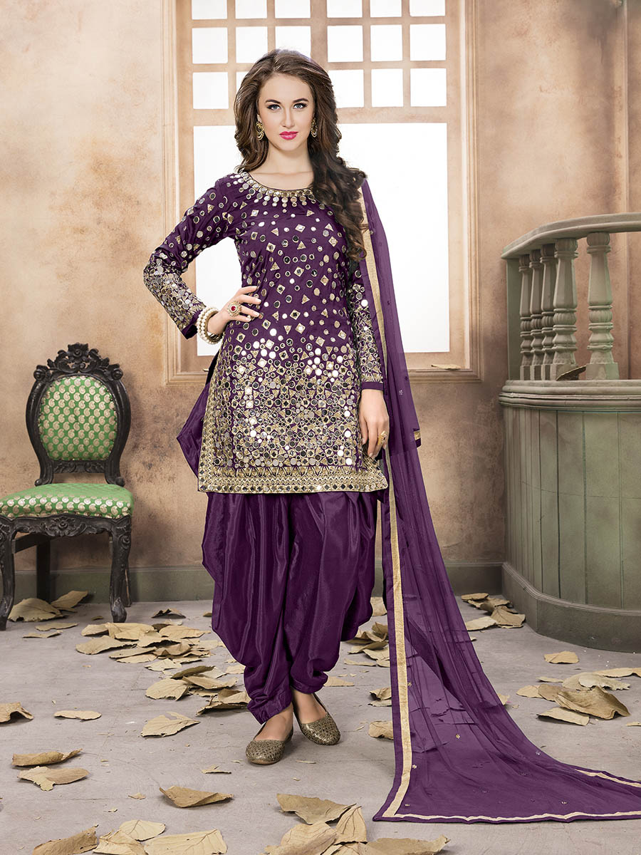 silk patiyala dress New Dress Patiyala Shop Creative Violet Embroidered Silk Patiyala Dress For Women