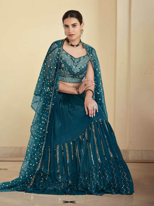 रामा ग्रीन क्रेप डिज़ाइनर सूट