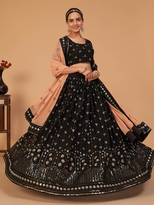 ब्लैक जॉर्जेट कढ़ाई वाला डिज़ाइनर लहंगा