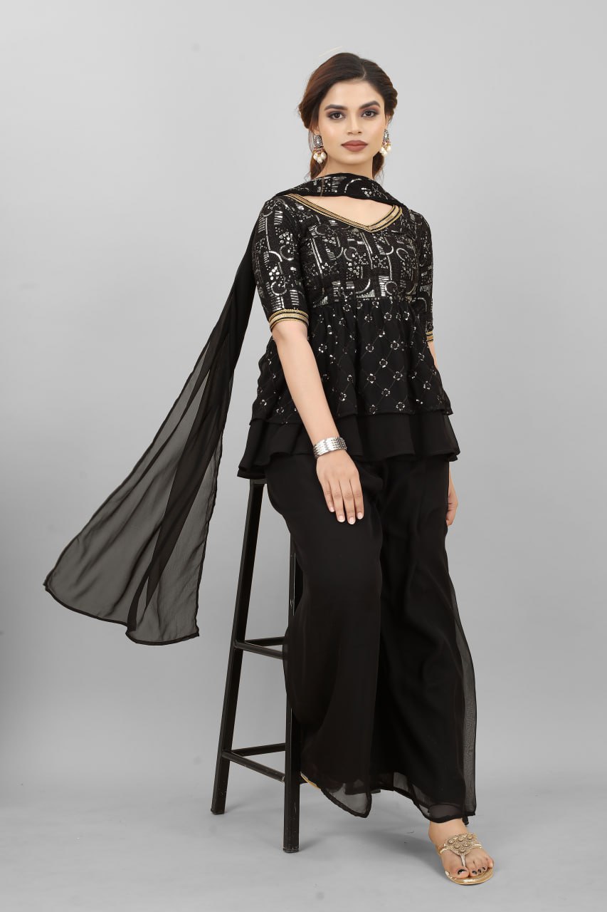 Amazing Sequence Work Black Color Sharara Suit