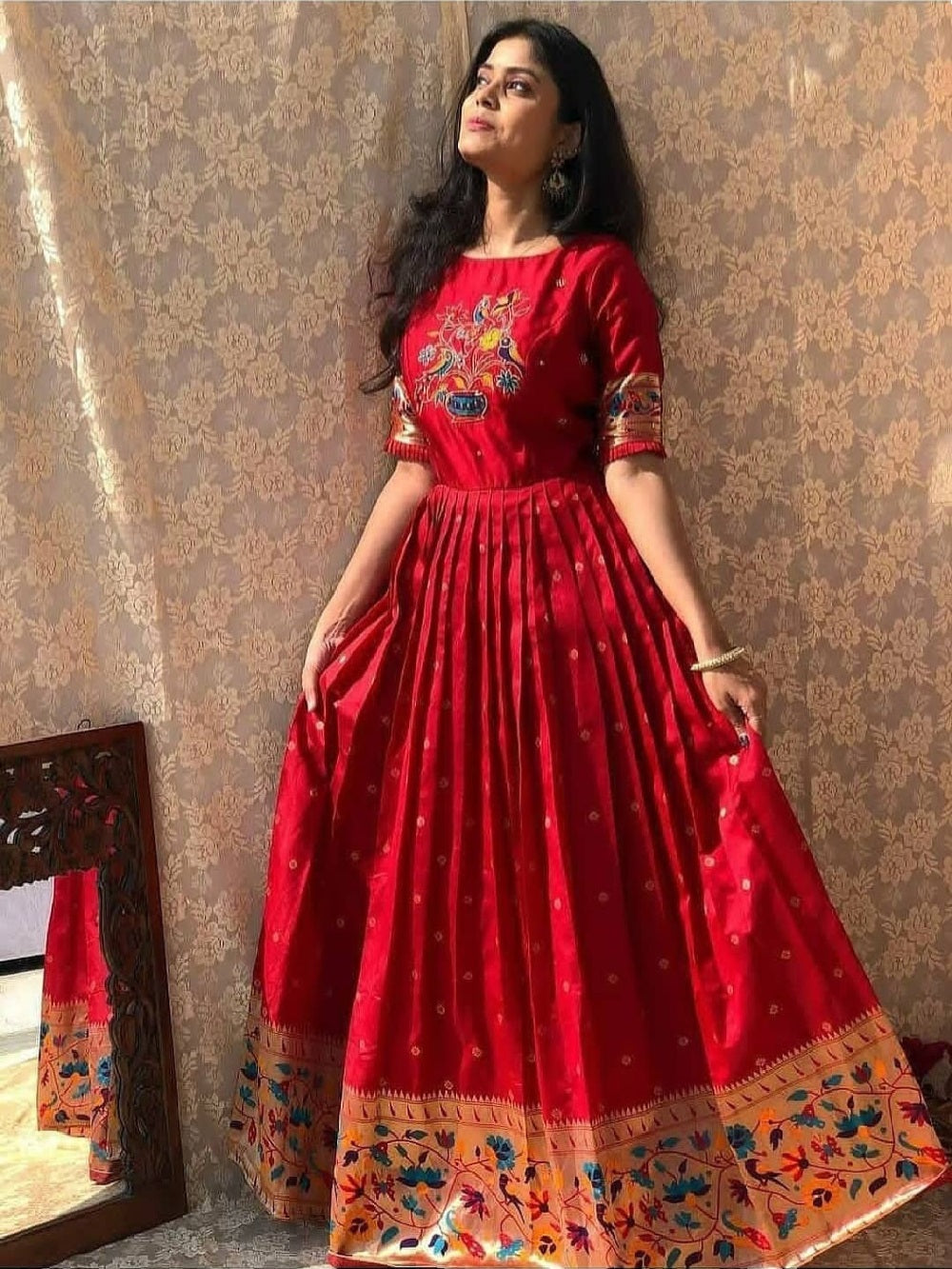 banarasi silk dress for women Printed Party Wear Ladies Banarasi Silk Dress Material at 600/piece in Surat