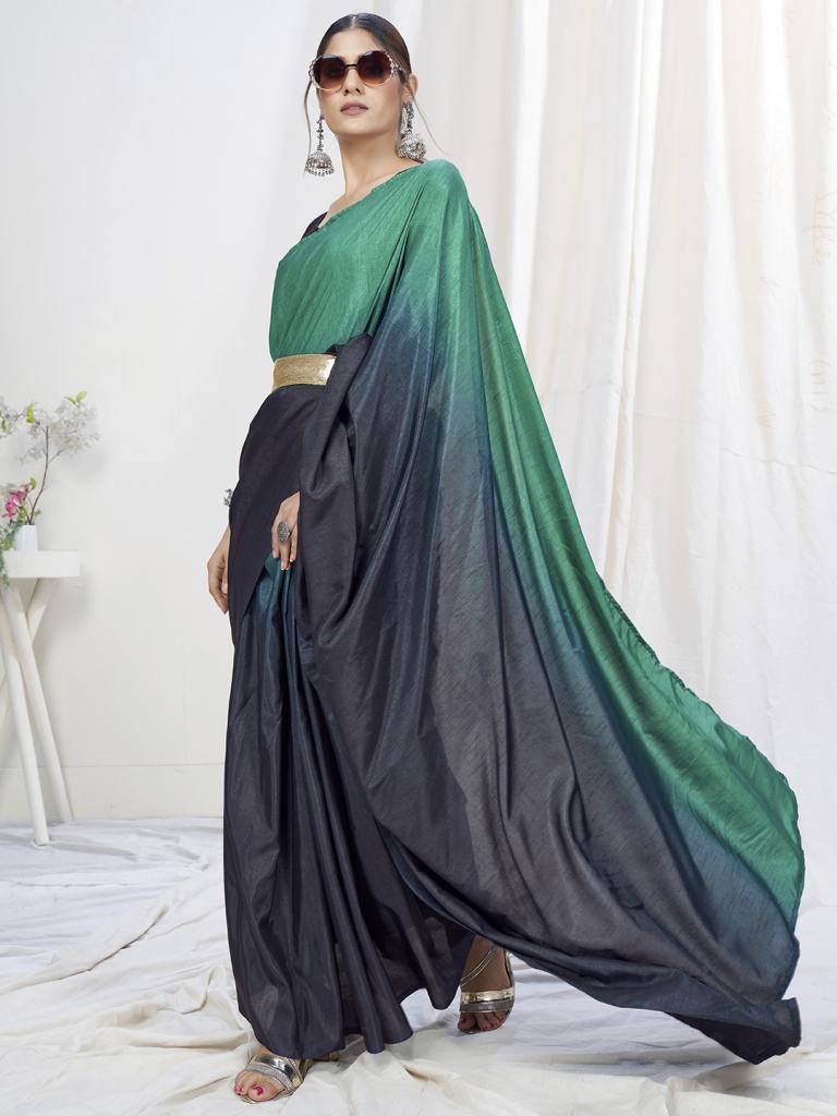 ब्लू-टील रेडी टू वियर वन मिनट लाइक्रा साड़ी