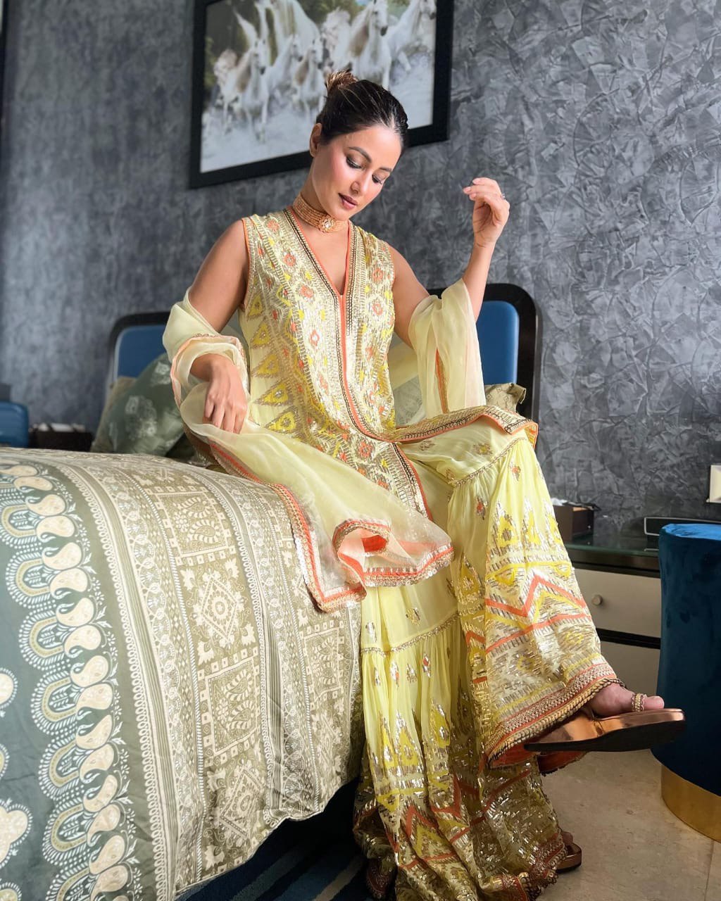 Celebrity Wear Yellow Color Sequence Work Sharara Suit