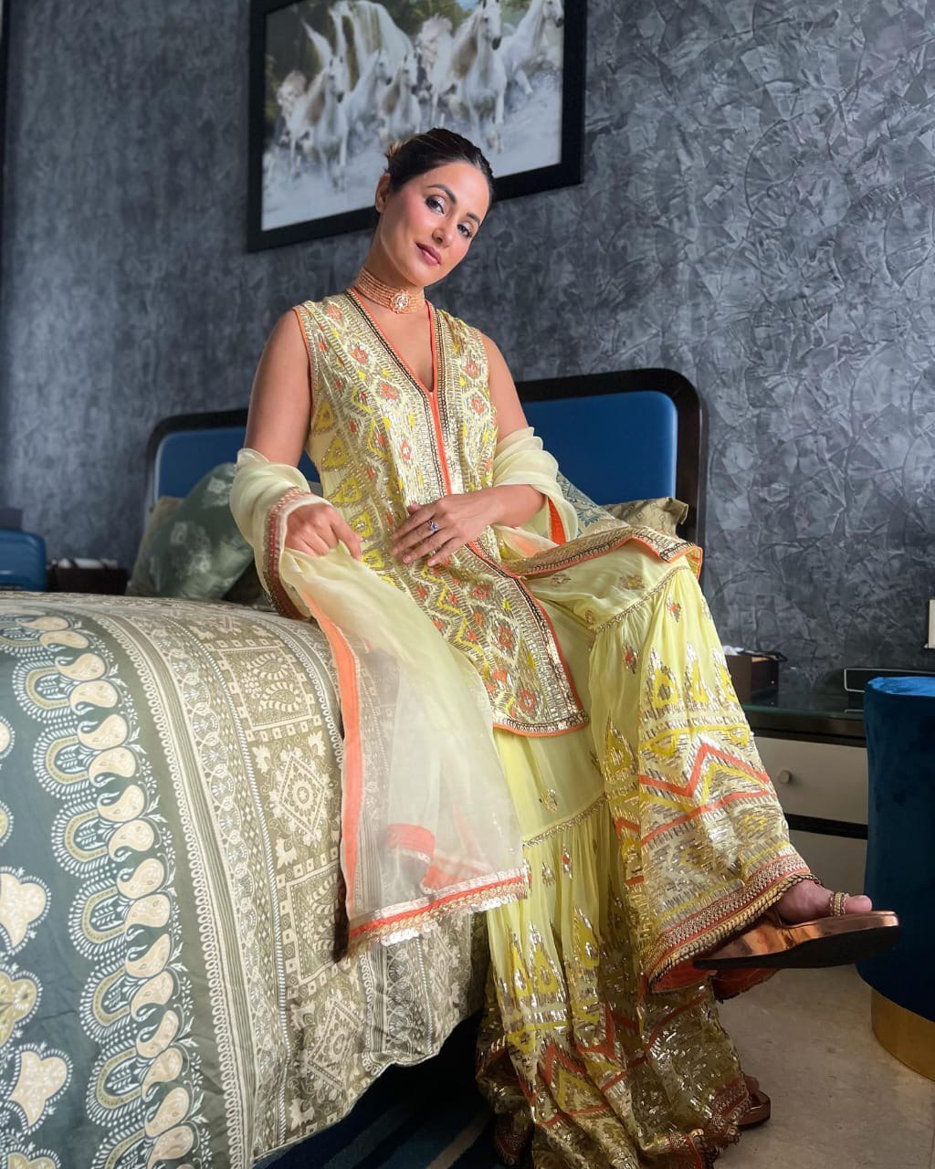 Celebrity Wear Yellow Color Sequence Work Sharara Suit