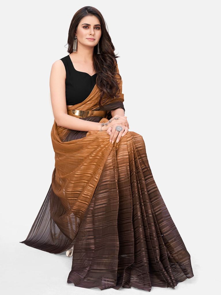 Coffee Brown and Beige Ready to wear Saree With Belt