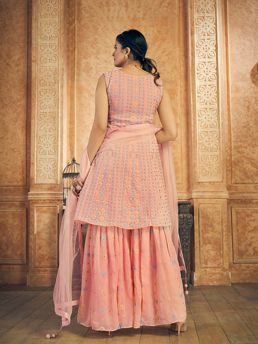 Pink Georgette Embroidered Designer Suit