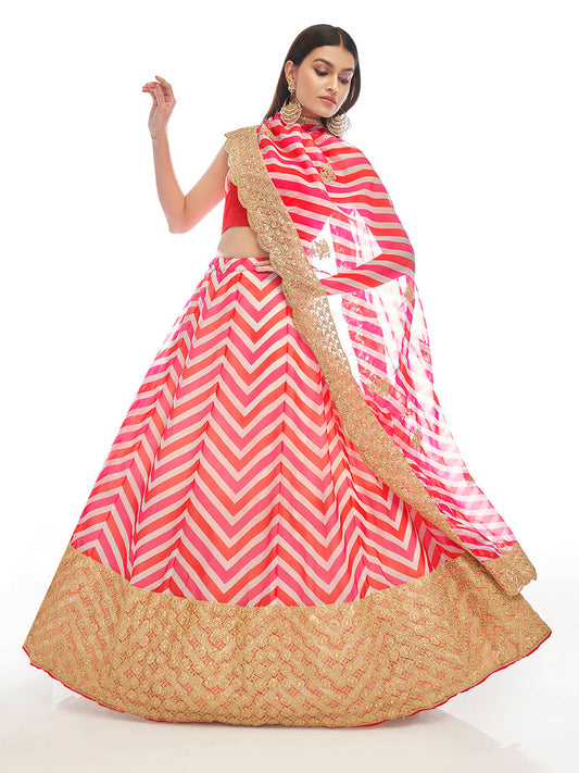 गुलाबी ऑर्गेना कढ़ाई डिजाइनर लेहेंगा