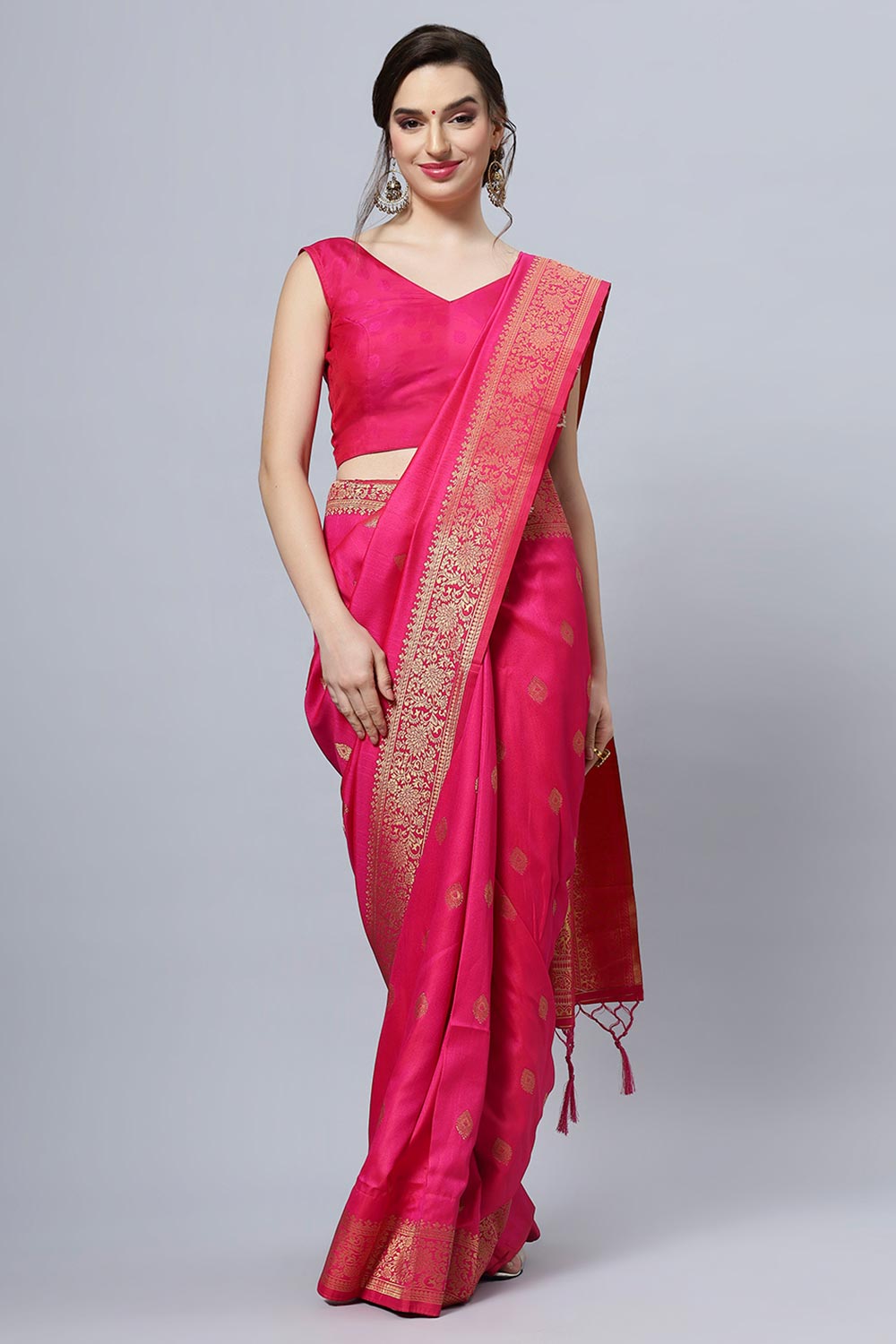 Silia Moss Weave Pink Art Silk One Minute Saree