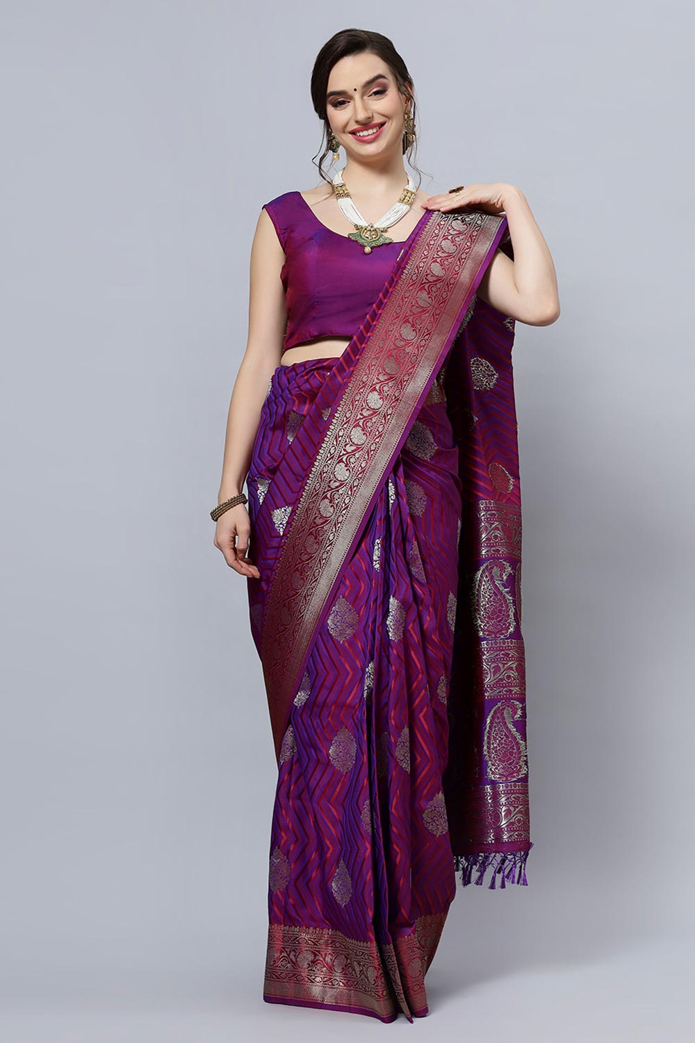 Laira Magenta Satin Two-Tone One Minute Saree