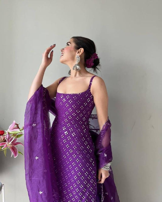 Party Wear Sharara Suit In Purple Color With Heavy Embroidery Work