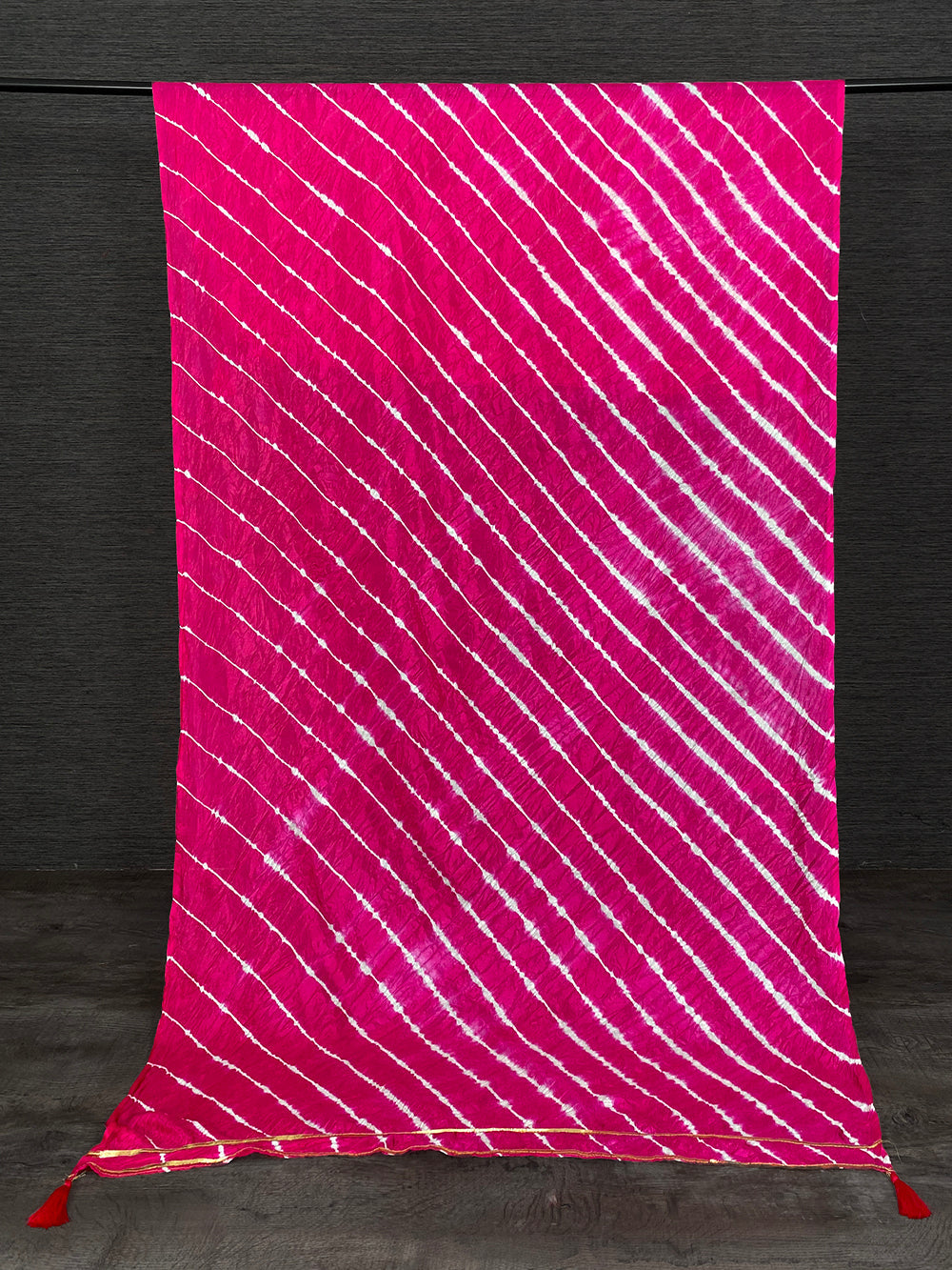 Pink Color Gota Patti Lace Border Leheriya Bandhej Dupatta