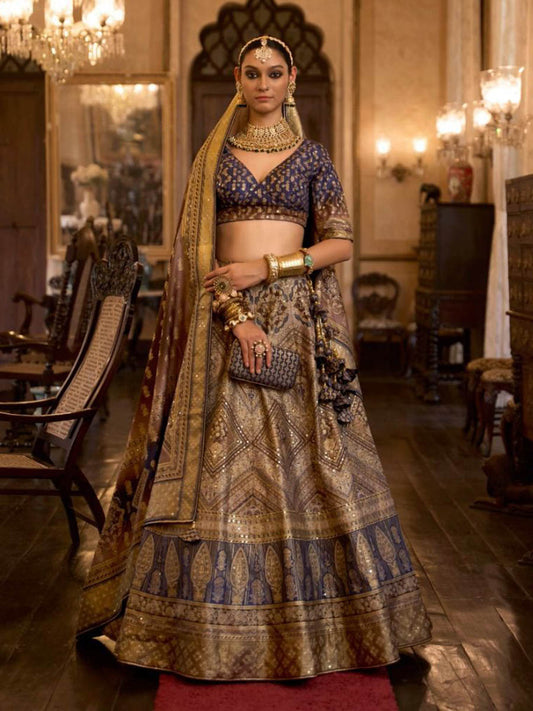 Multicolour Rajwadi Silk Mirror work Bridal Designer Lehenga