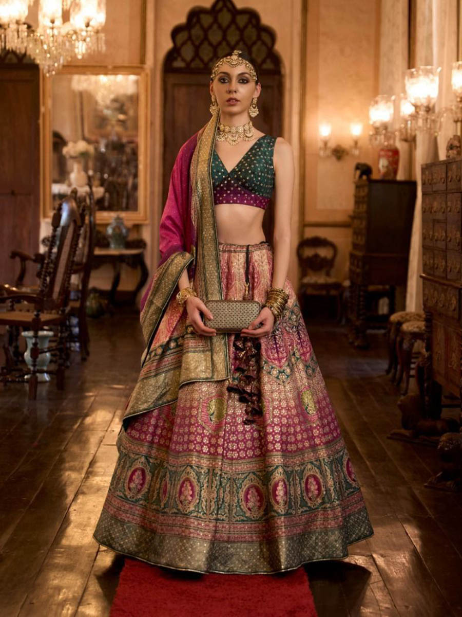 Multicolour Rajwadi Silk Mirror work Bridal Designer Lehenga