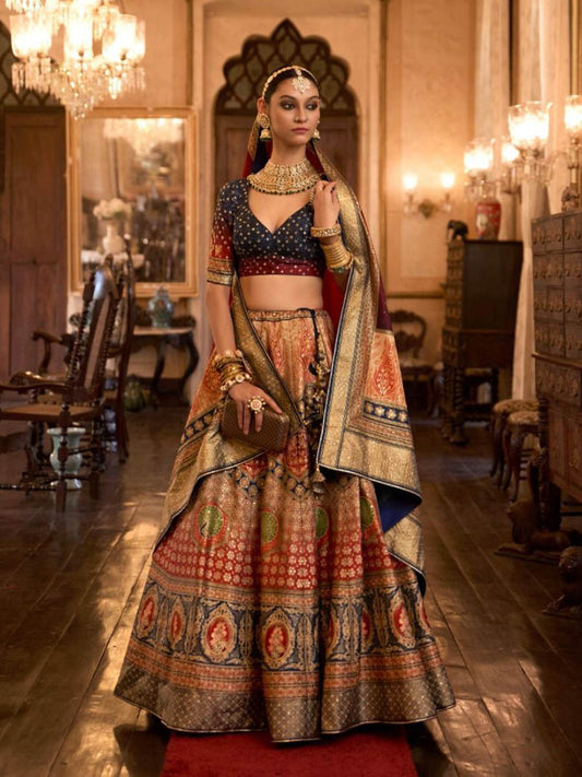 Multicolour Rajwadi Silk Mirror work Bridal Designer Lehenga