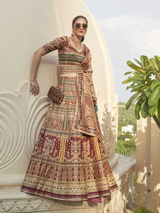 Multicolour Rajwadi Silk Mirror work Bridal Designer Lehenga