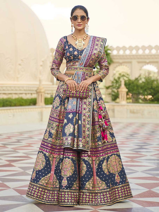 Multicolour Rajwadi Silk Mirror work Bridal Designer Lehenga