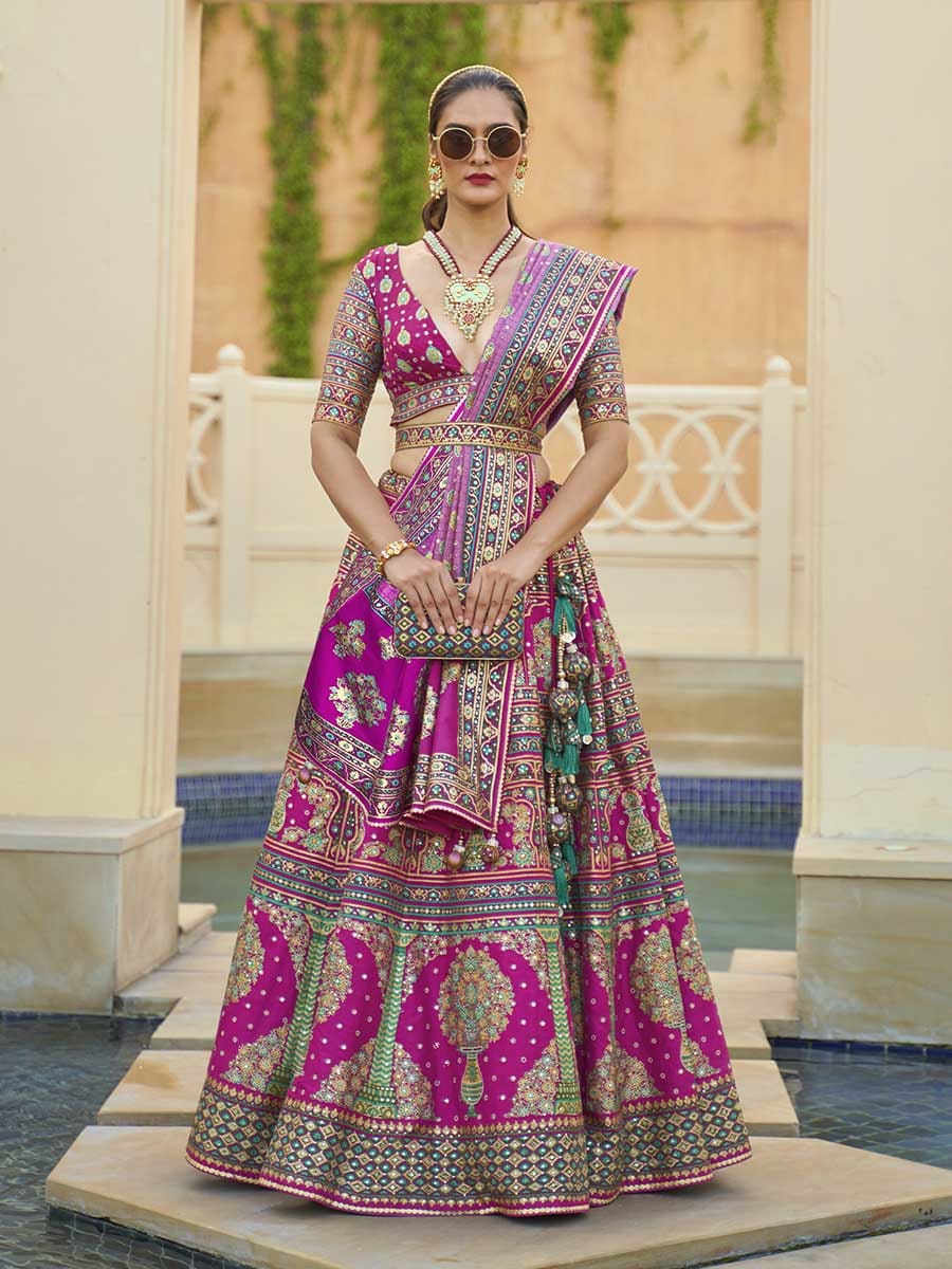 Multicolour Rajwadi Silk Mirror work Bridal Designer Lehenga