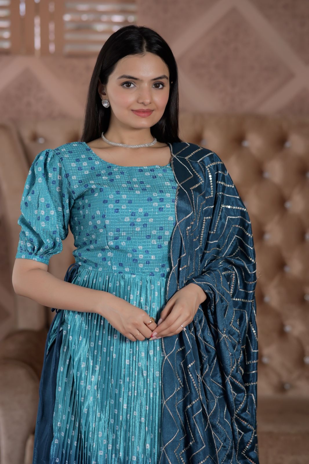 Awesome Digital Print Sky Blue Color Sharara Suit