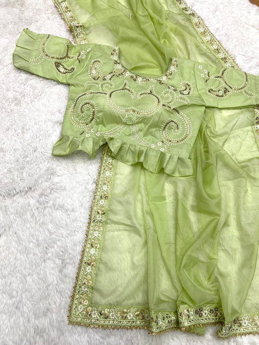 सॉफ्ट ऑर्गेंजा वर्क साड़ी