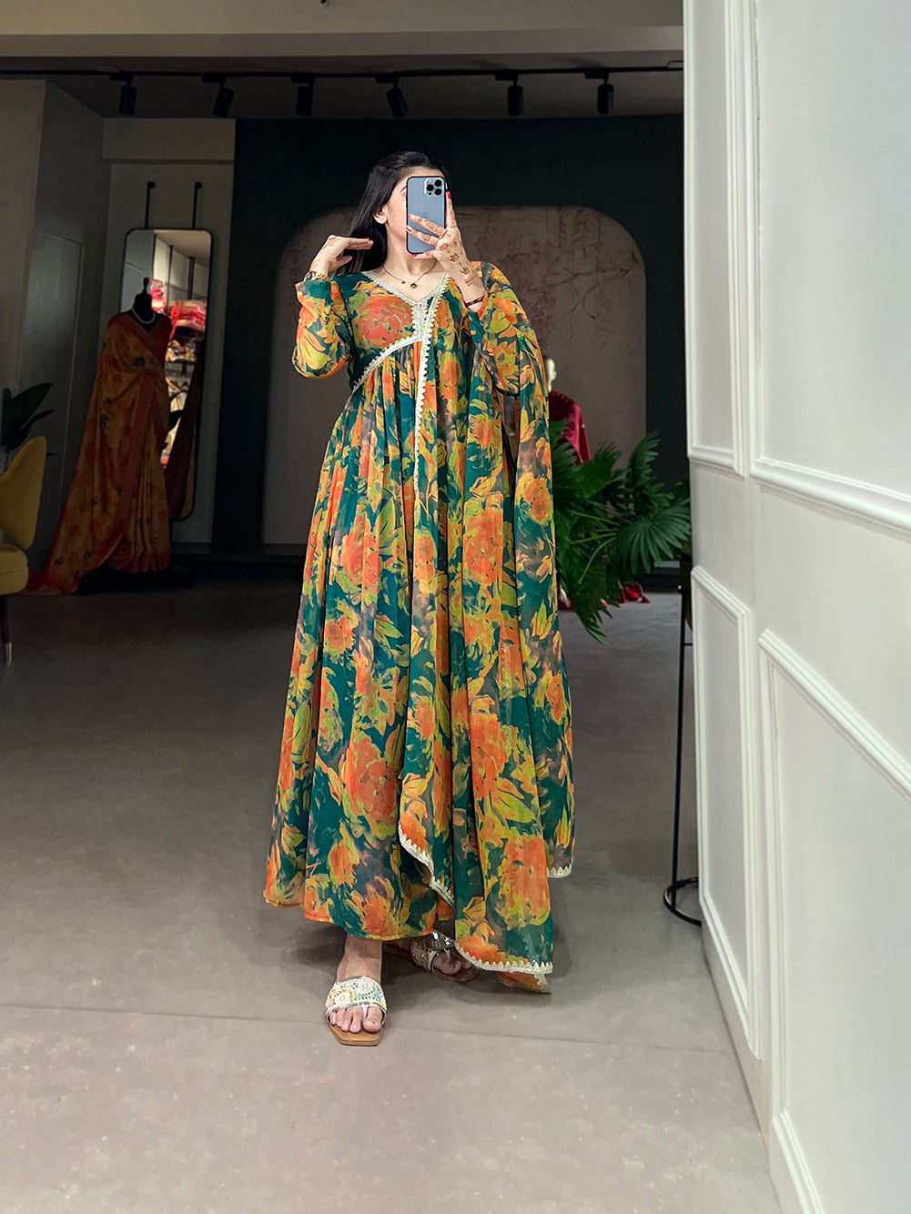 Prittest Printed Sequence Work Gown