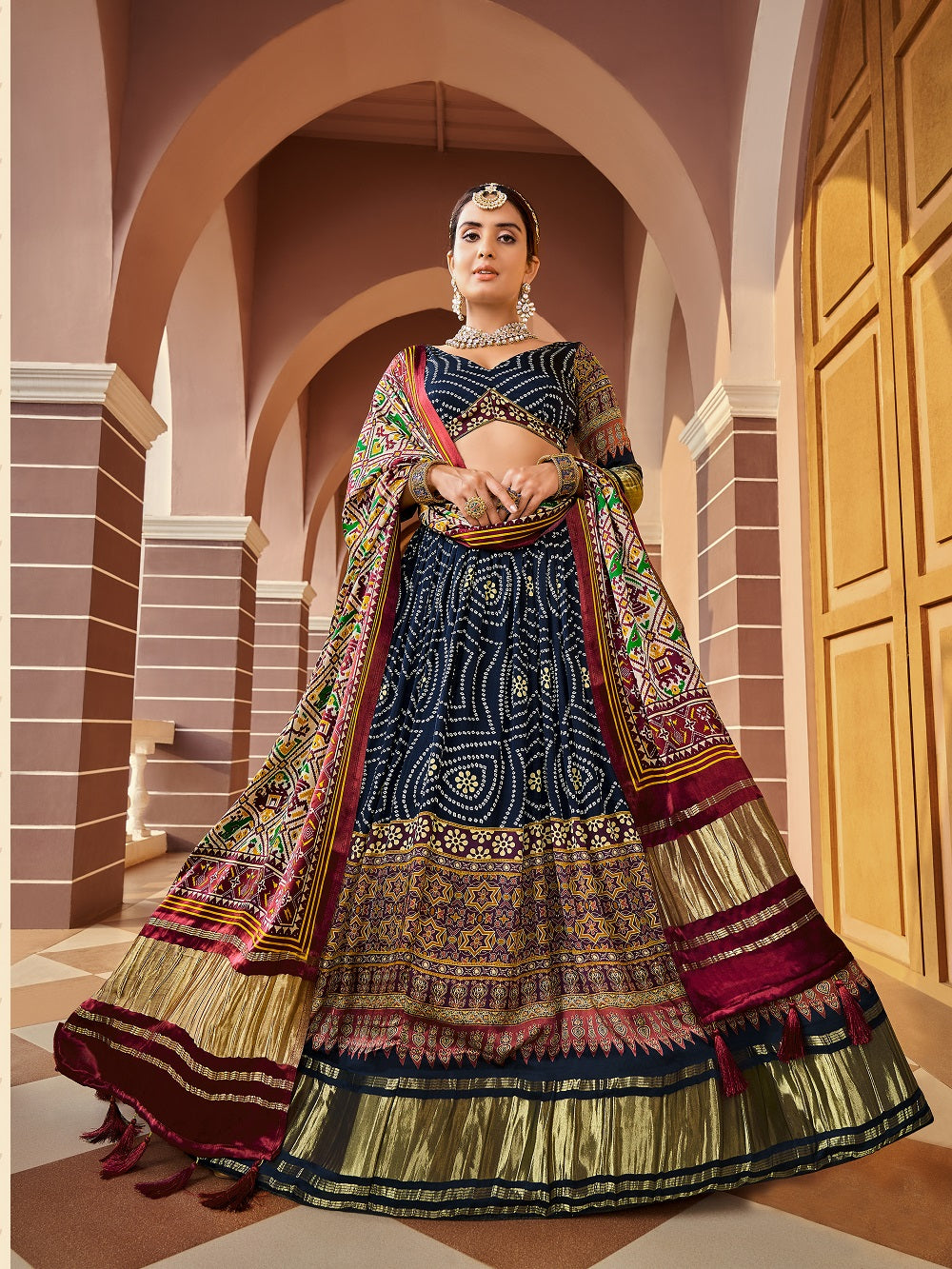 Black Color Digital Printed Gaji Silk Lehenga Choli