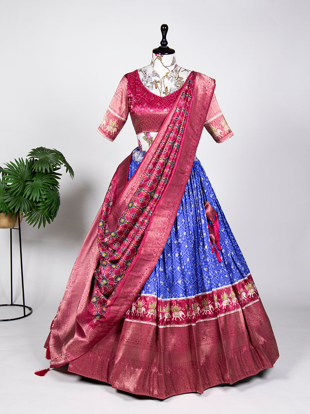 Blue Color Weaving Work With Digital Print Jacquard Silk Pattu Lehenga Choli