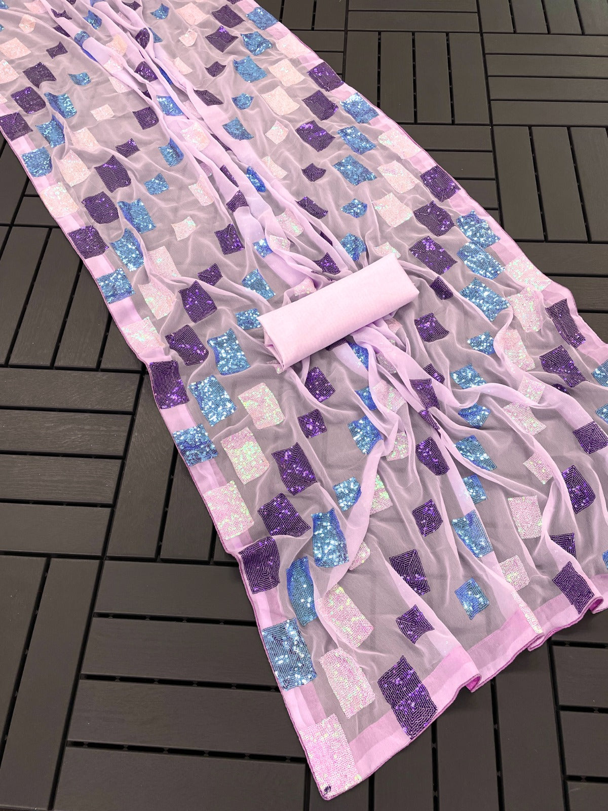 Beautiful Multi Colour Sequence Work Saree