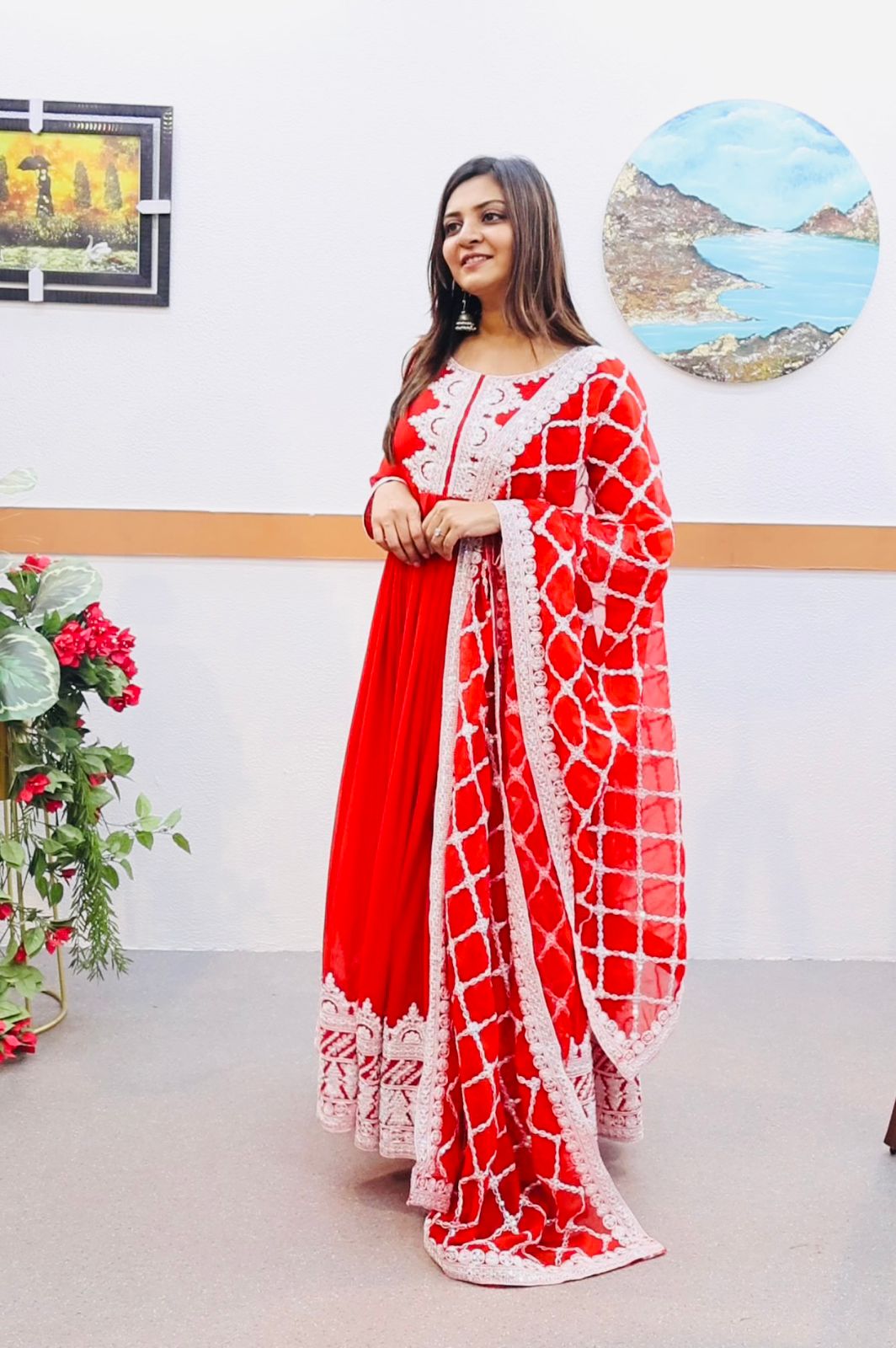 Partywere Georgette Sequence Embroidery Work Gown