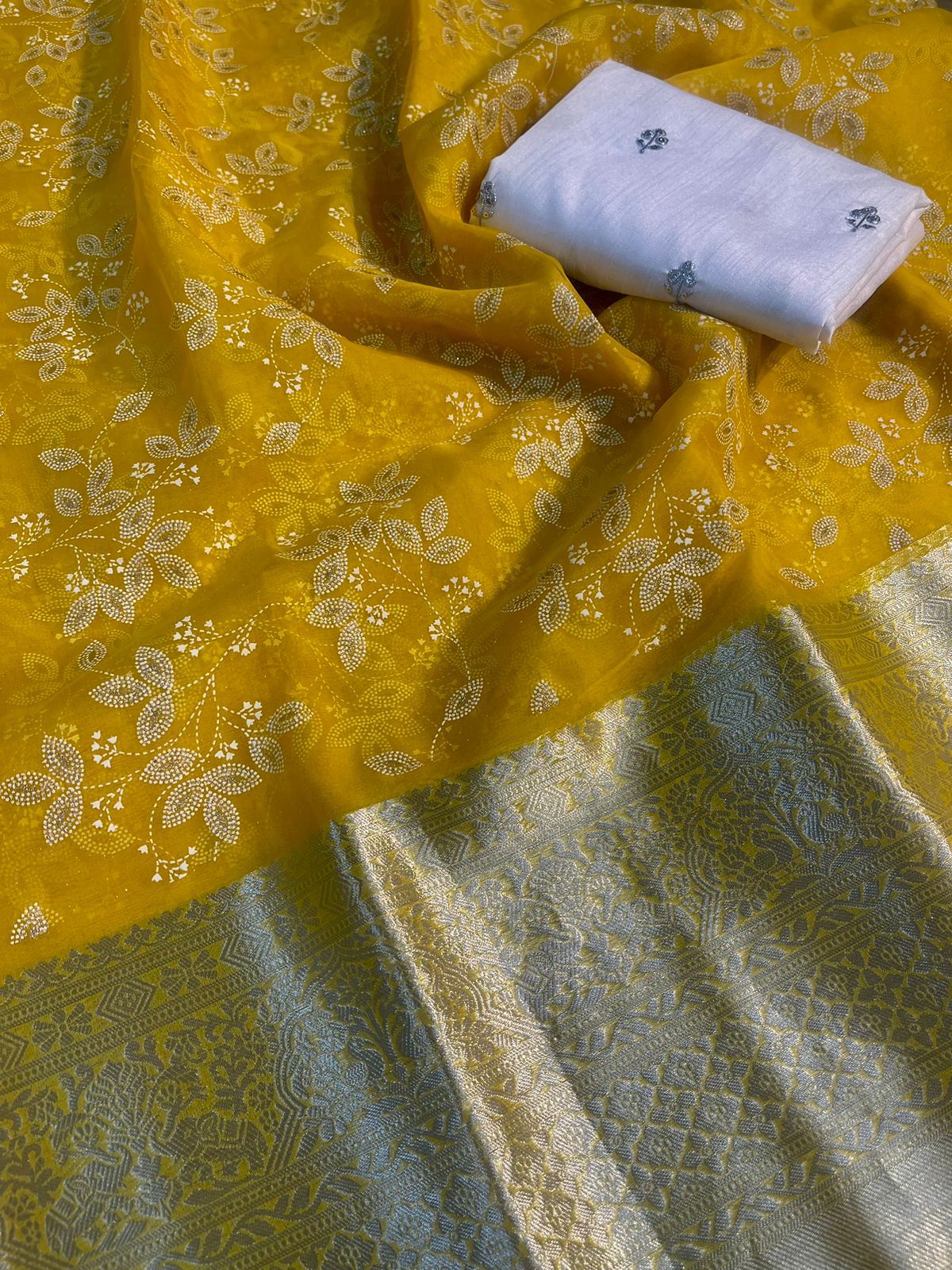 Party Wear Organza Jacquard Zari Weaving Saree