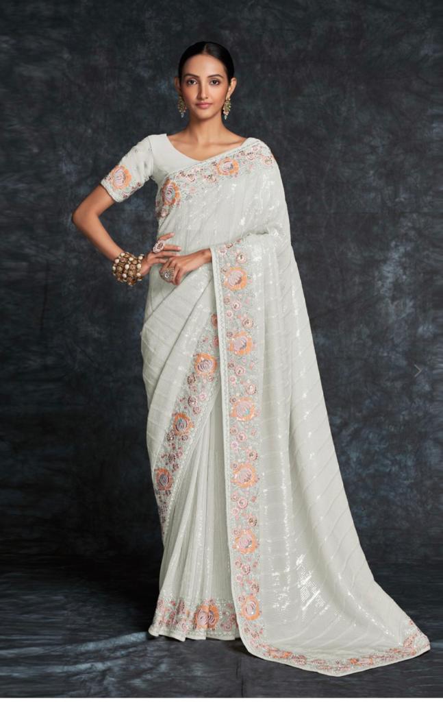 ट्रेंडिंग डिज़ाइनर सीक्वेंस वर्क साड़ी