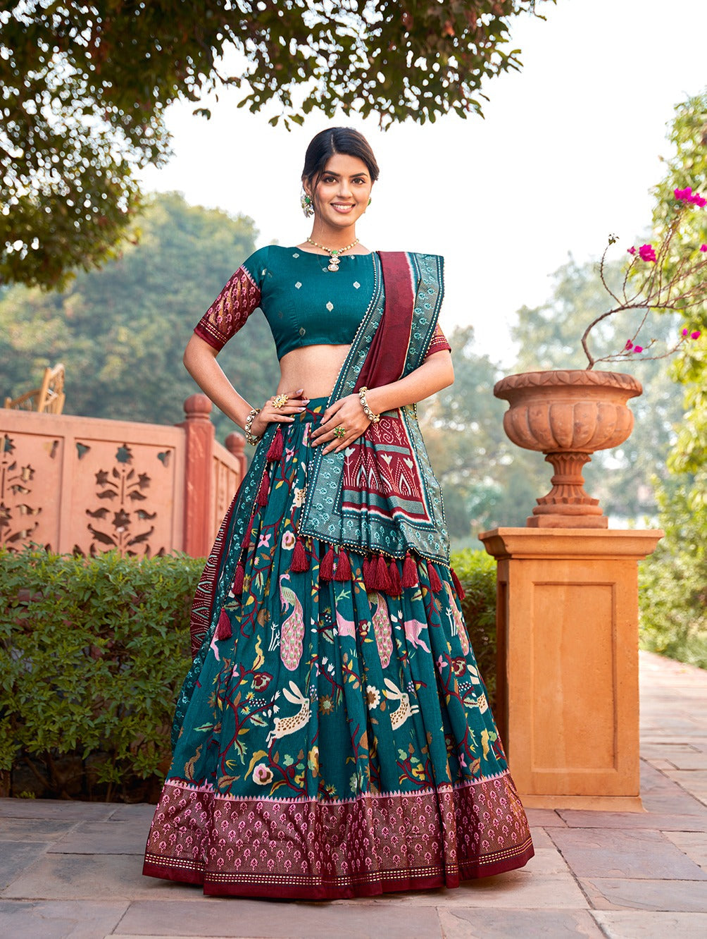 Unique design Tussar Silk Printed Work Lehenga Choli
