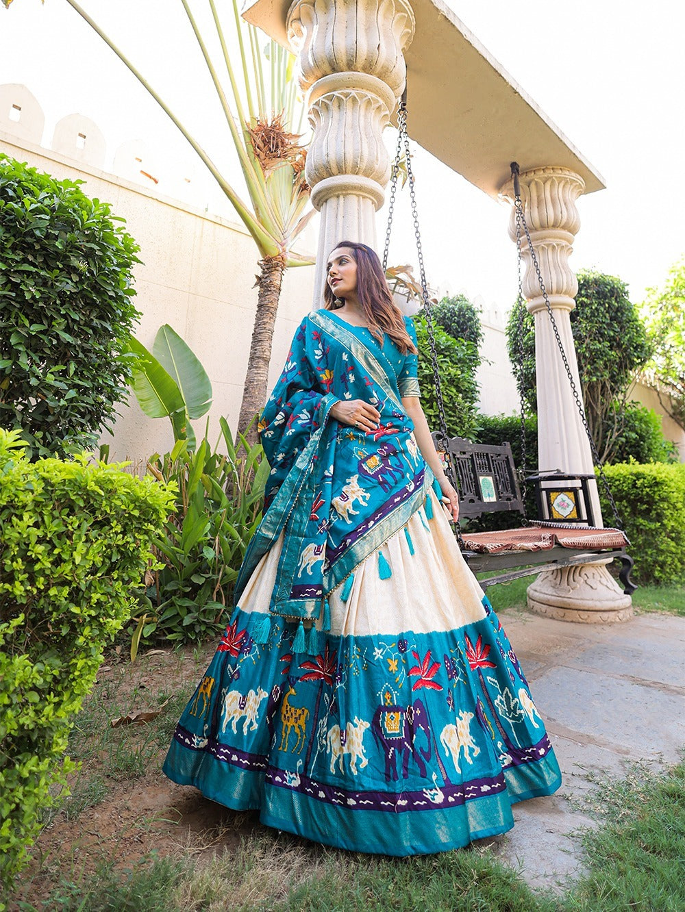 Ethnic Attire Of Dola Silk Printed With Foil Work lehenga Choli