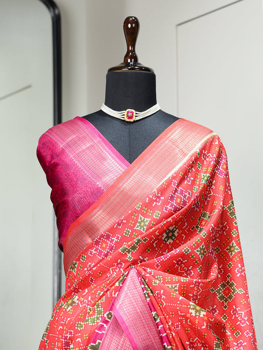 Red Color Digital Patola Printed Dola Silk Saree