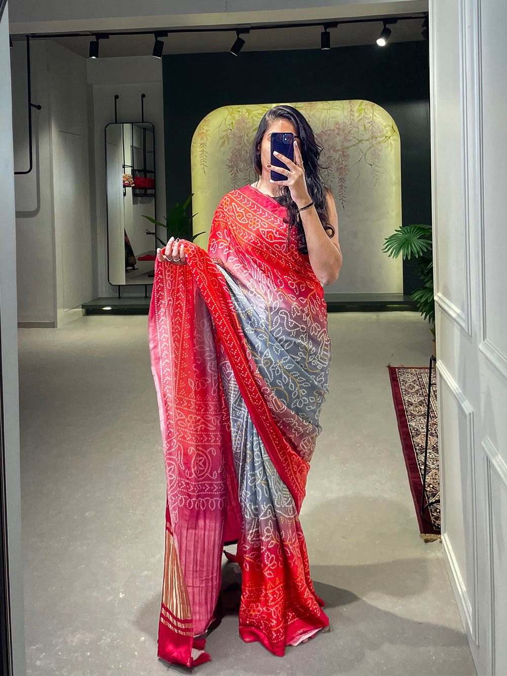 Red Color Floral & Foil Work Gaji Silk Saree