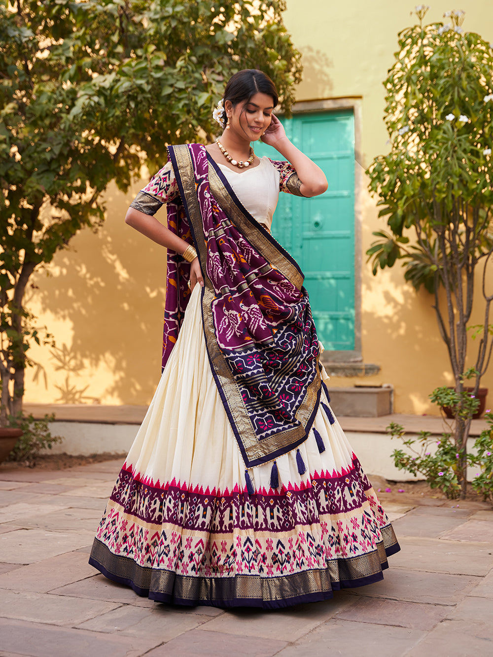 Purple Color Patola Print With Foil Print Tussar Silk Lehenga Choli