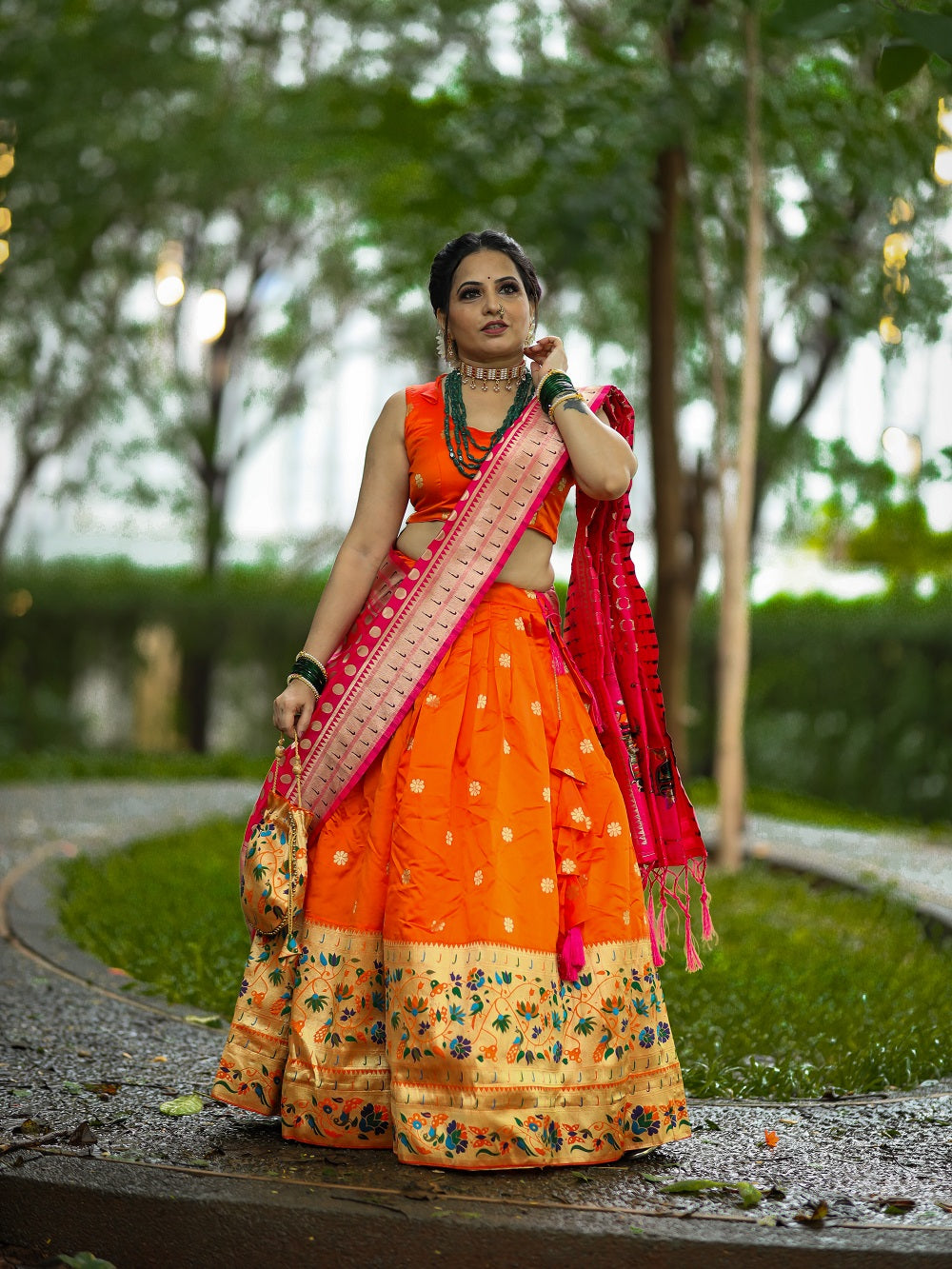 Orange Color Weaving Zari Work Silk Pethani Lehenga Choli
