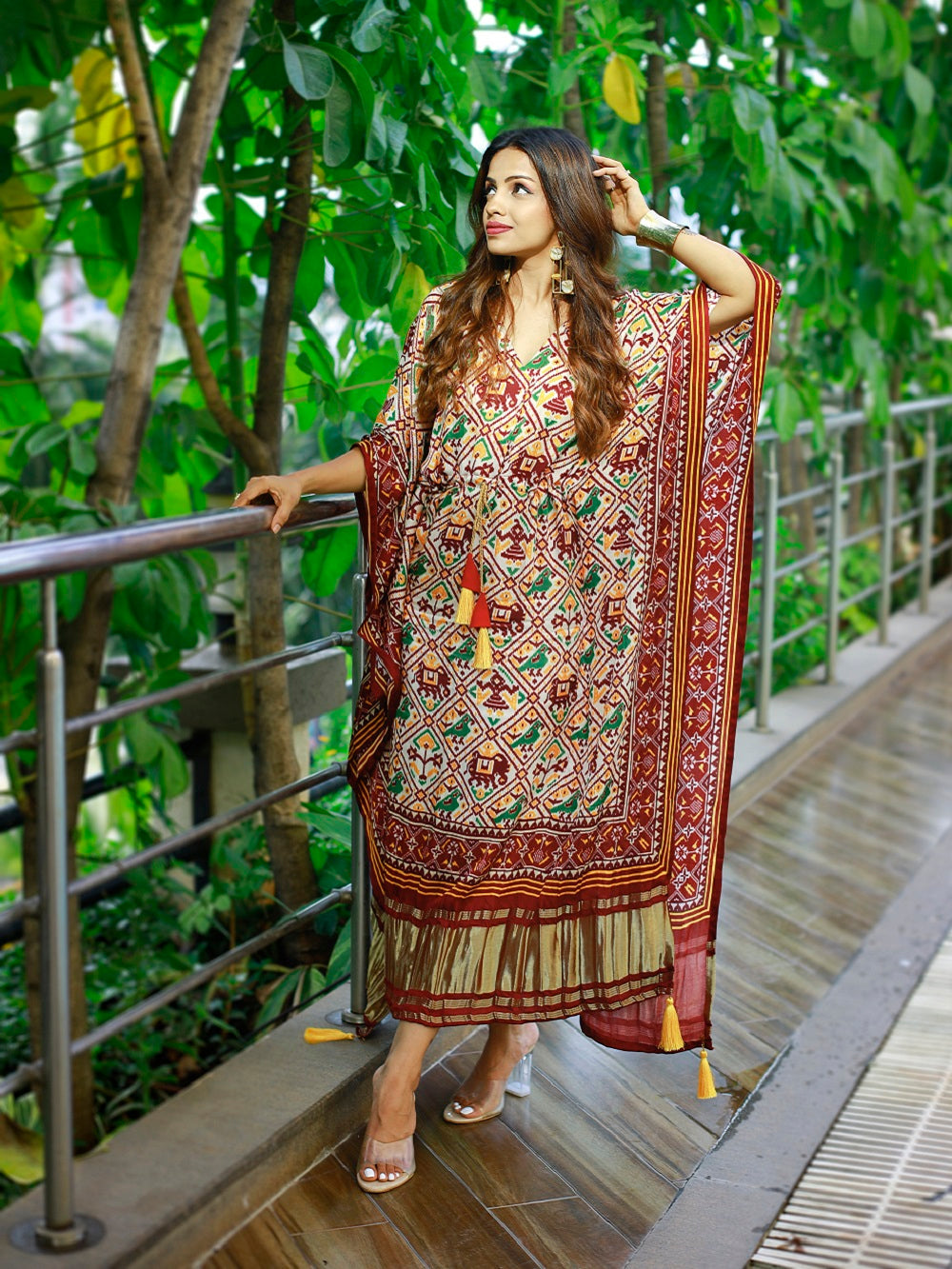 Maroon Color Bandhani Printed Pure Gaji Silk Kaftan
