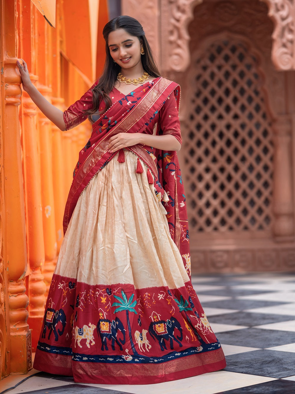 Maroon Color Printed With Foil Work Dola Silk Lehenga Choli