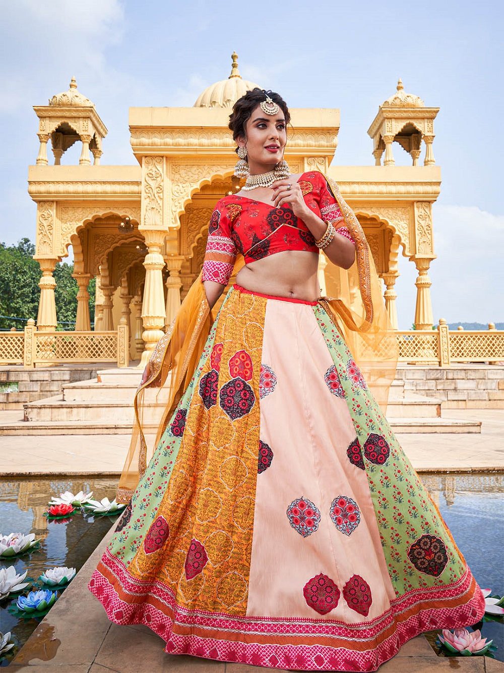 Multi Color Printed Vaishali Silk Lehenga Choli Set