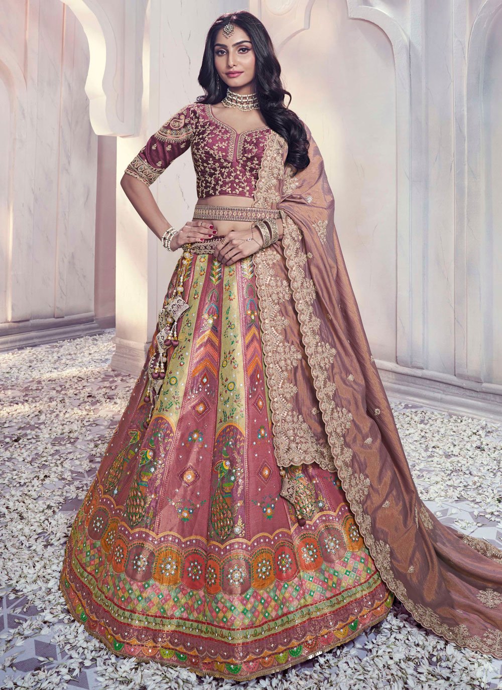 Buy Multi Colour Silk Embroidered and Resham Work Lehenga Choli : 281312 - Designer Lehenga Choli