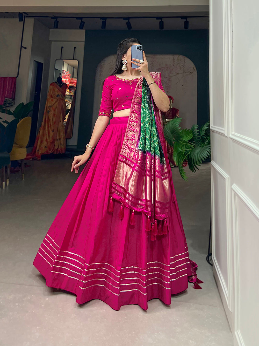 Pink Color Plain With Gota Patti Touch Up Cotton Indian Lehenga Choli