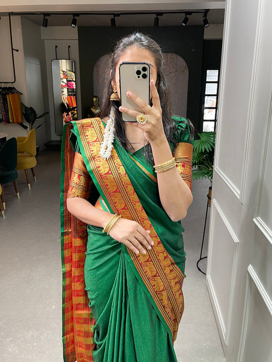 Green Color Zari Weaving Work Narayan Pet Saree