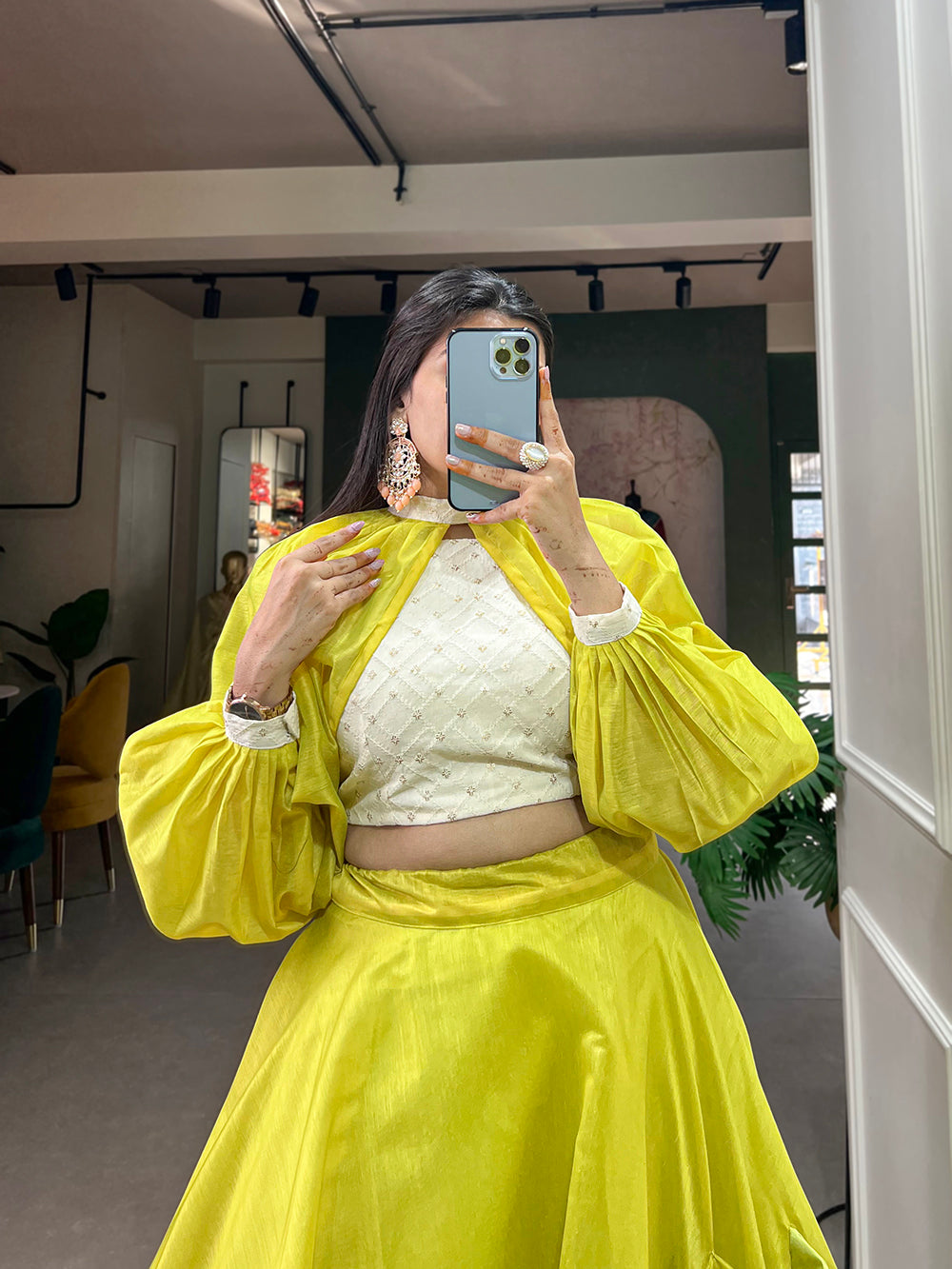 Parrot Color Plain With Hand Made Flower Rajwadi Chanderi Silk Co-ord Set Lehenga Choli