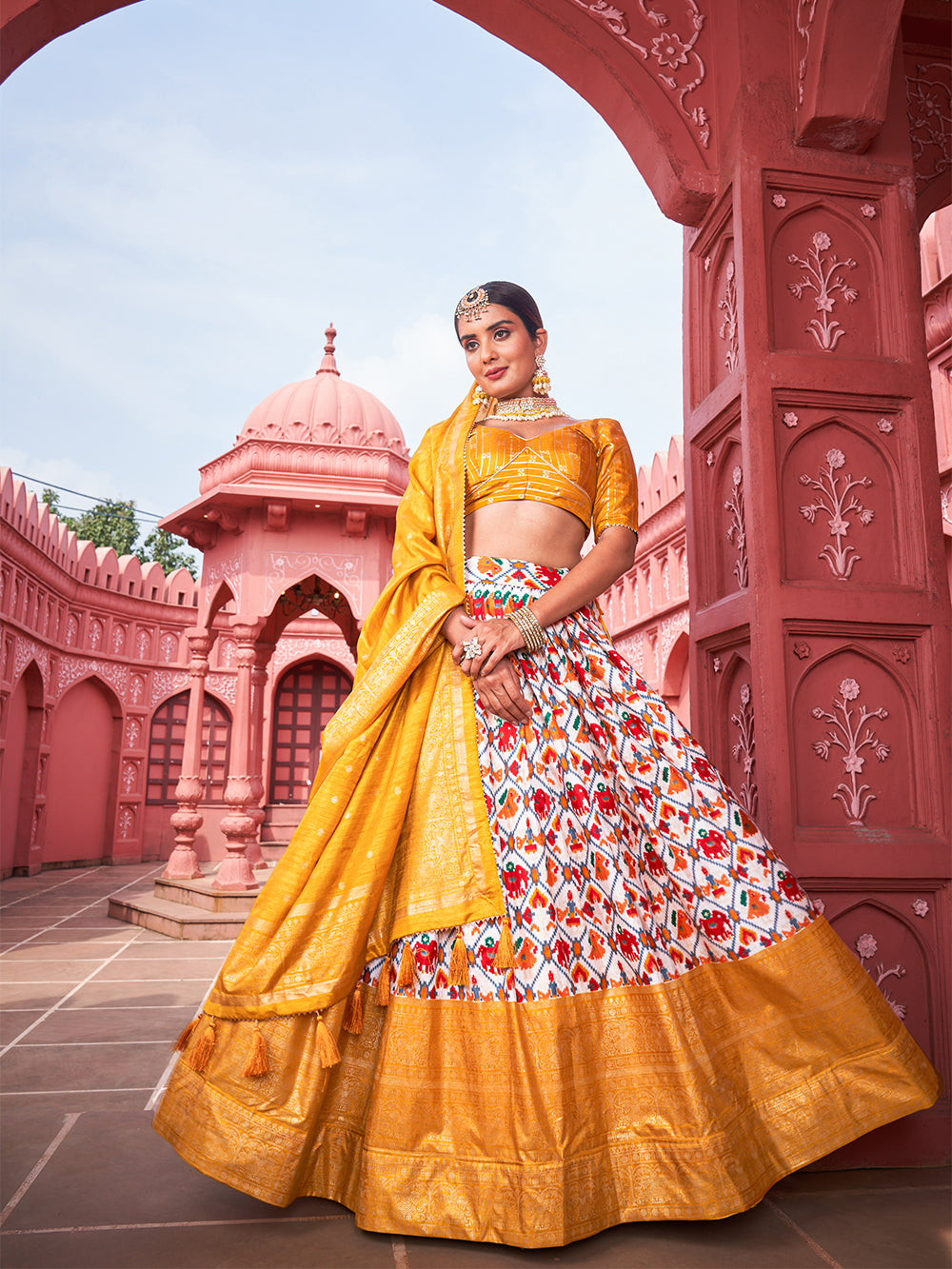 Mustard Color Haydrabadi Patola Printed Silk Chaniya Choli