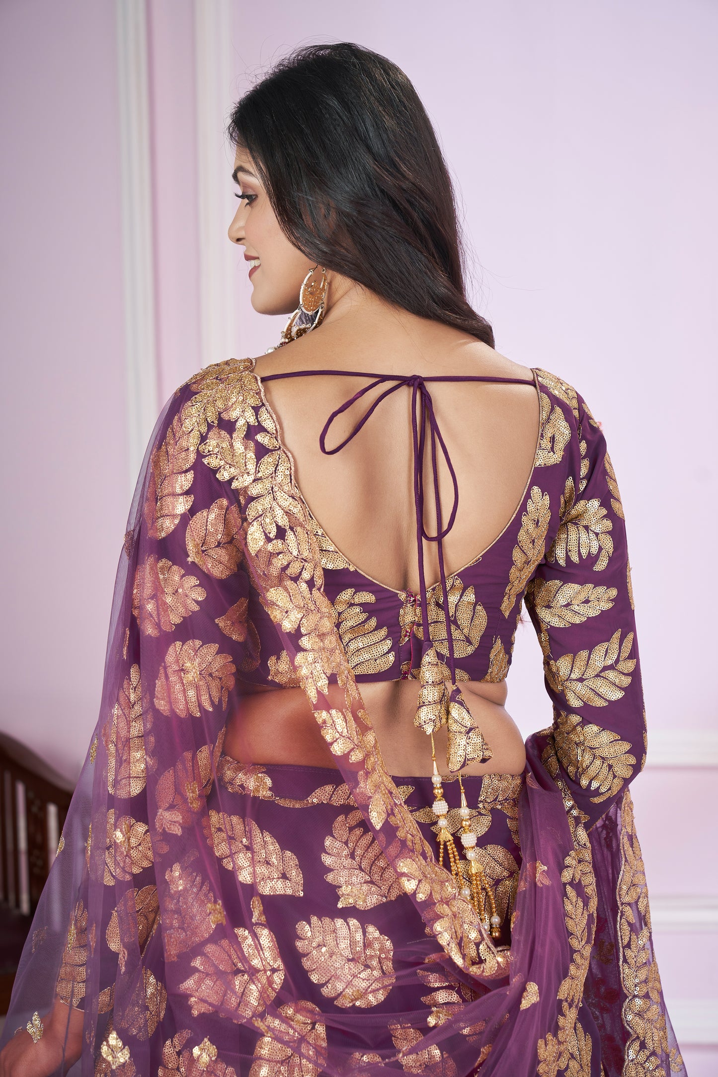 Purple Color Georgette Sequins, Zari Embroidery Work Lehenga Choli