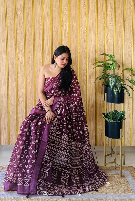 Soft Linen Cotton Digital Print Saree Very Premium And Rich Quality